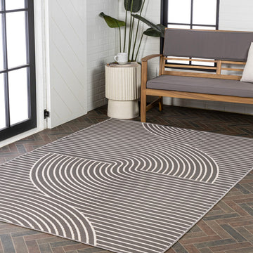 Arielle Mid-Century Modern Curve Stripe Reversible Machine-Washable Indoor/Outdoor Area Rug